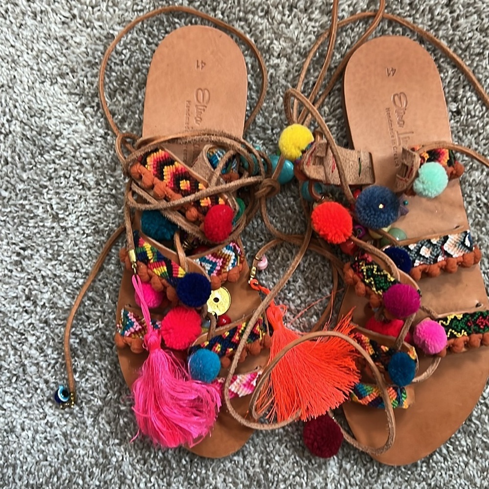 Anthropologie Elina Linardaki Penny Lane Gladiator Sandals Flats - Picture 4 of 5